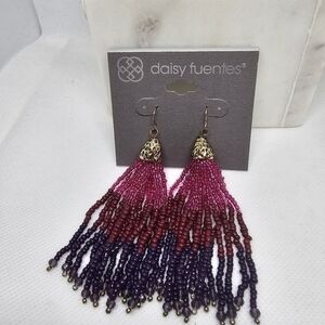 *5$ in bundle*Daisy Fuentes Earrings Goldtone Purple Bead Tassel Earrings